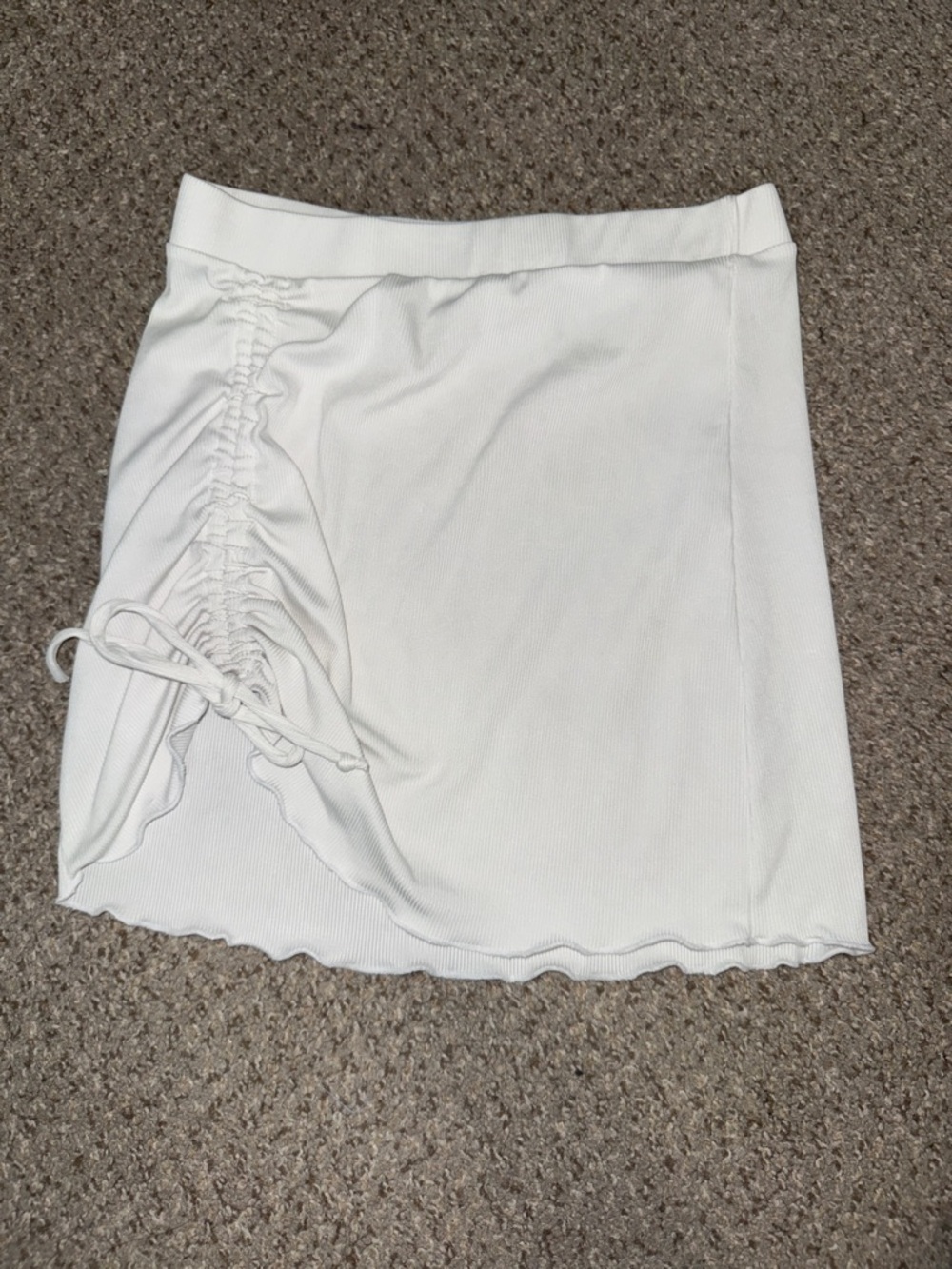 SHEIN White Side-Ruched Drawstring Swim Sarong/Coverup Skirt